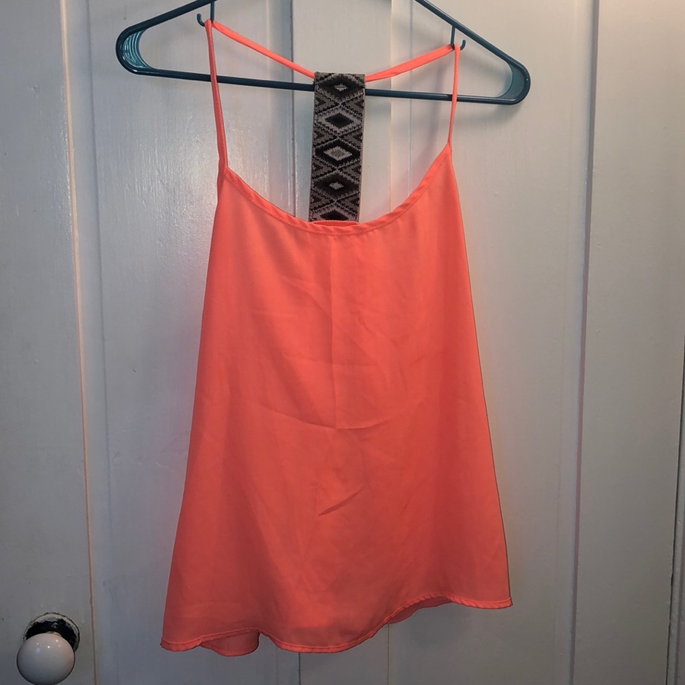 Neon Coral Sheer Tank with Accent Racerback